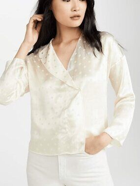 Vince Halo Dot silk wrap front long sleeve blouse top shirt